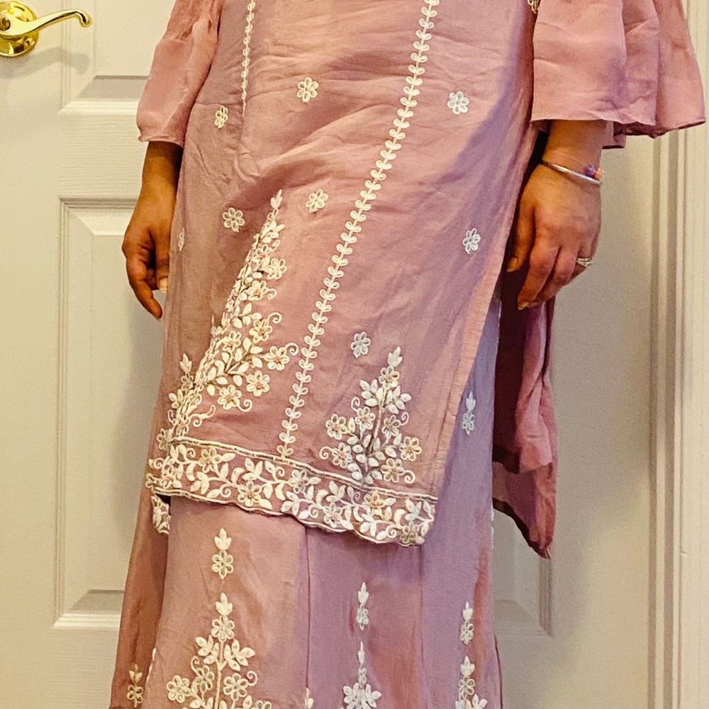 Mauve Embroidered indian/ Pakistani sharara with White Floral Detail
